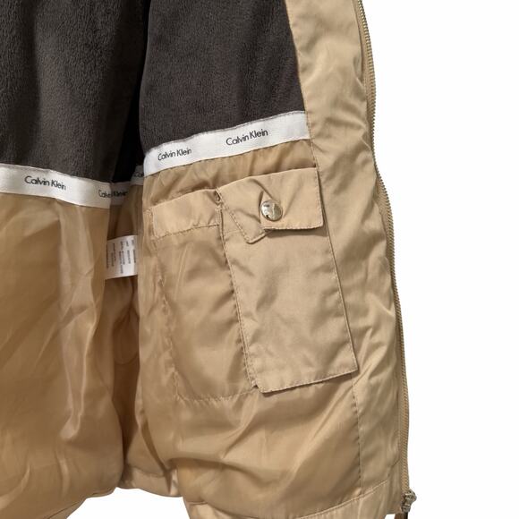 Calvin Klein Womens Fitted Down Puffer Jacket Size M Tan Faux Fur Hood Outdoor - Picture 8 of 12